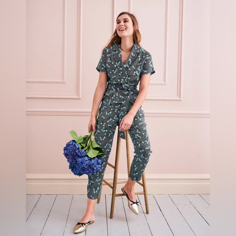 Boden Frederica Jumpsuit Blue Daisy Field 8P